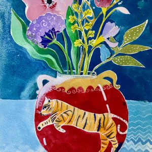 Pouncing Tiger Vase and Flowers